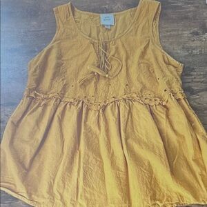 Knox Rose Sleeveless Eyelet Peplum Tank in Mustard Yellow
